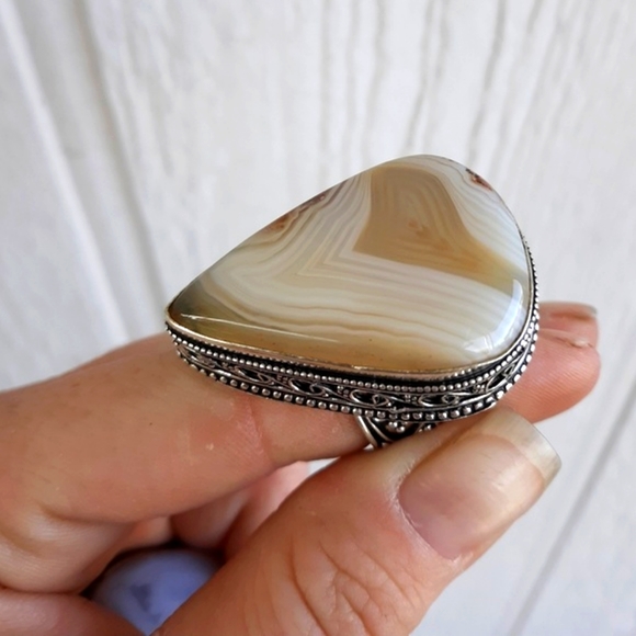 New Oversized Botswana Agate 925 Silver Ring. - Picture 3 of 8